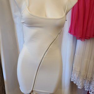Superdown white stretch zipper mini dress NWT